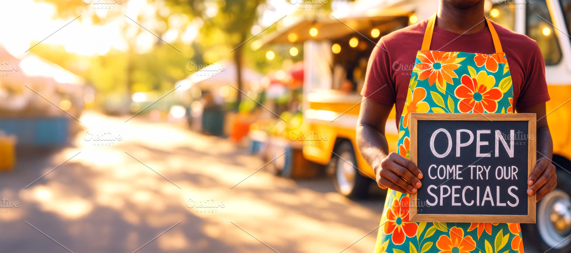 Outdoor market vendor holding open s, a Photo by Dvoevnore photos