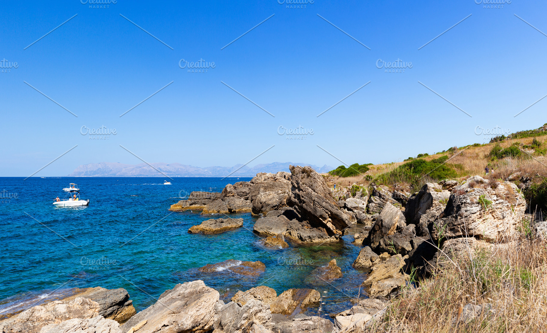 Paradise sea bay with azure water and beach view from coastline, a Nature Photo by Bepslabor