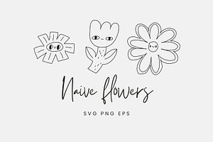 18 naive flowers with cute faces, a Decorative Illustration by Kristina Chistiakova