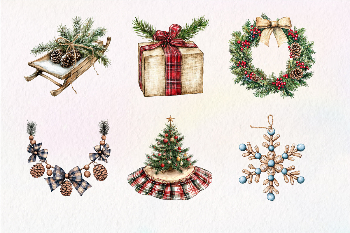 Cozy Rustic Christmas Clipart Bundle, an Illustration by Dream Creation (Photo 4 of 7)