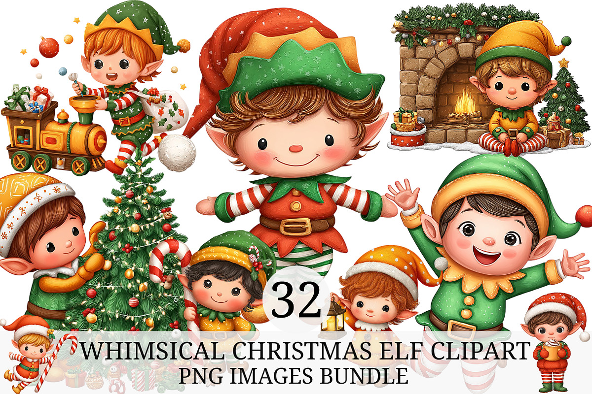 Whimsical Christmas Elf Clipart, an Illustration by Craft Nest (Photo 1 of 11)