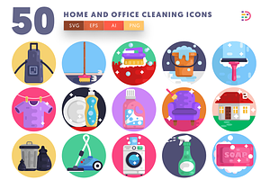 50 Home and Office Cleaning Icons