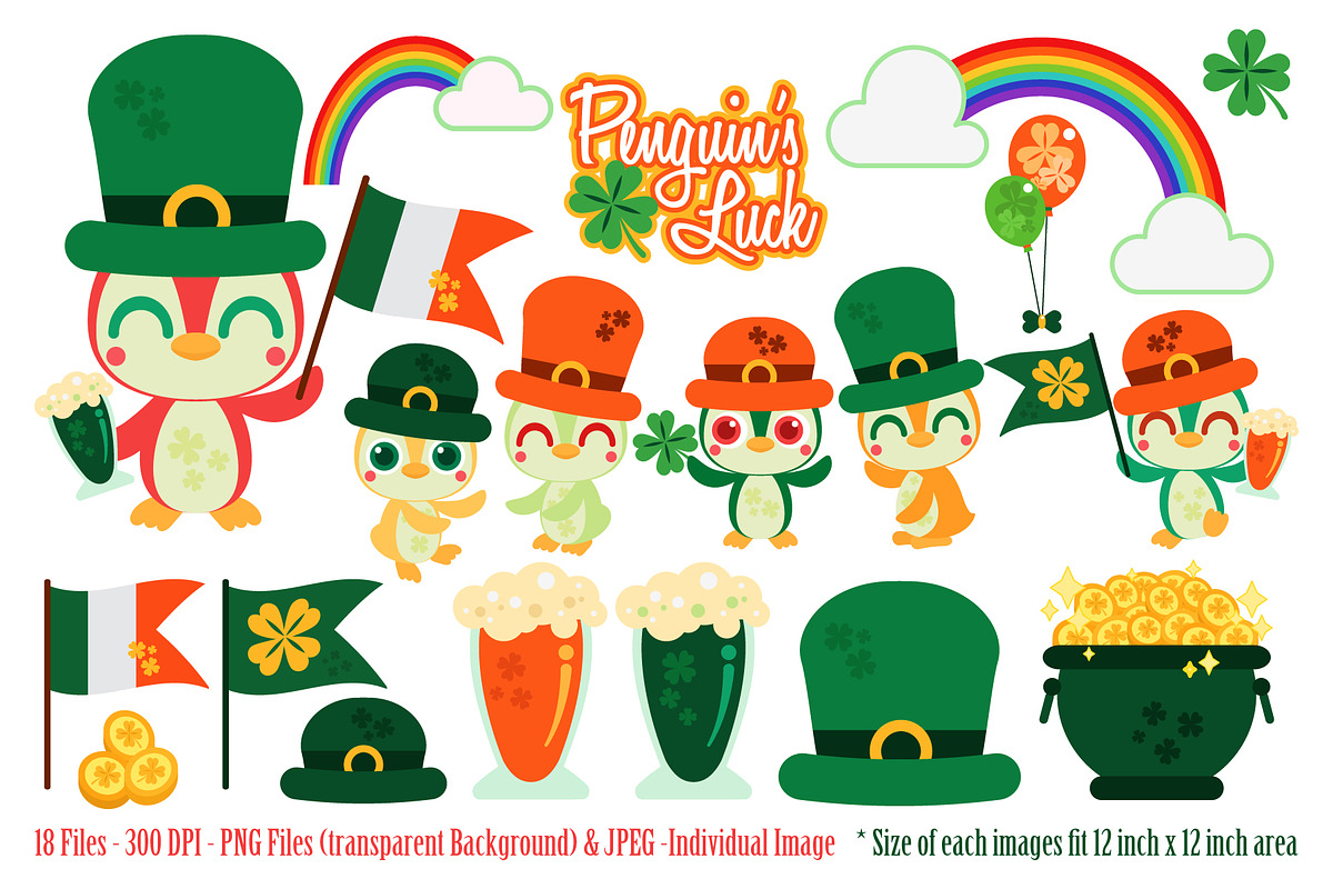 Penguin's Luck Digital Clipart, a Seasonal Illustration by Cozy Cat Design (Photo 1 of 6)
