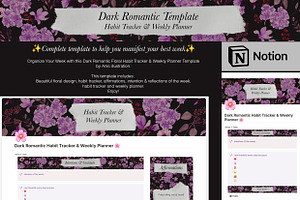 Dark Habit Tracker Weekly Planner, a Design Template by Anis Illustration