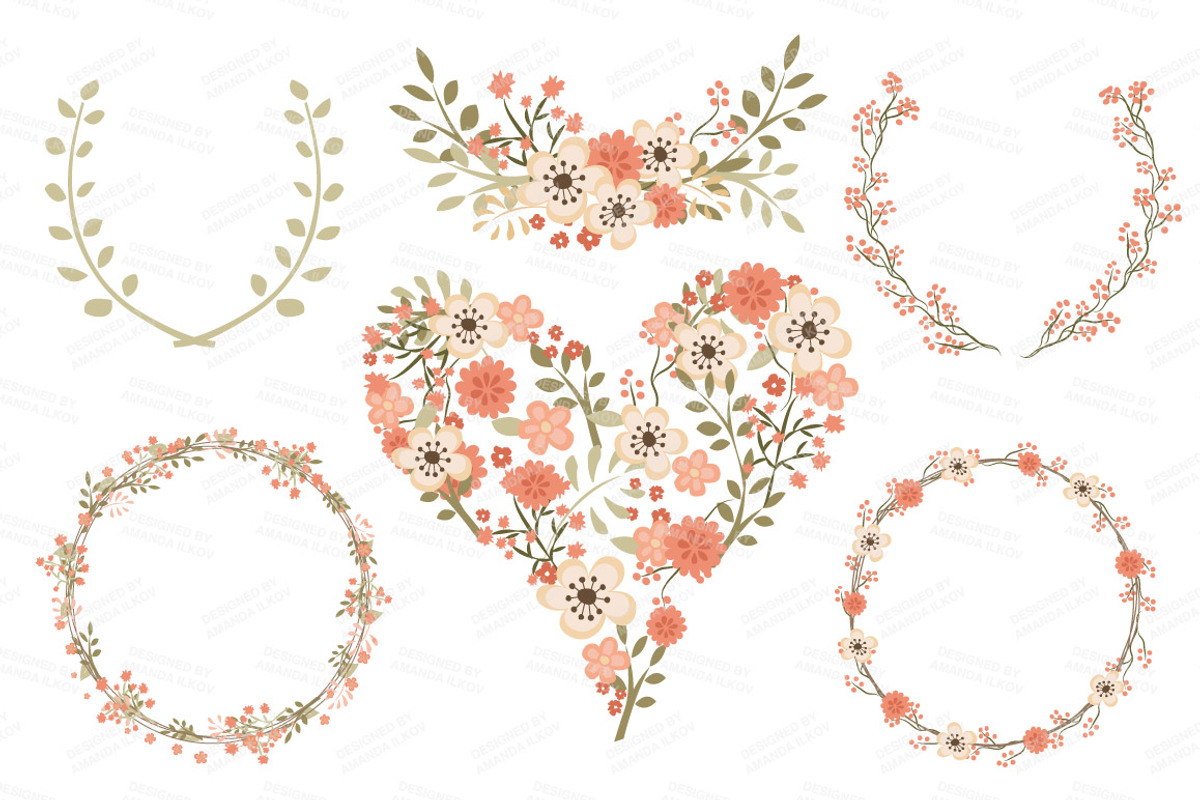 Vector Peach Vintage Flowers, an Illustration by Amanda Ilkov (Photo 3 of 4)