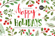 Xmas winter plants. Watercolor set, a Seasonal Illustration by alenaganzhela (Thumbnail 1 of 9)