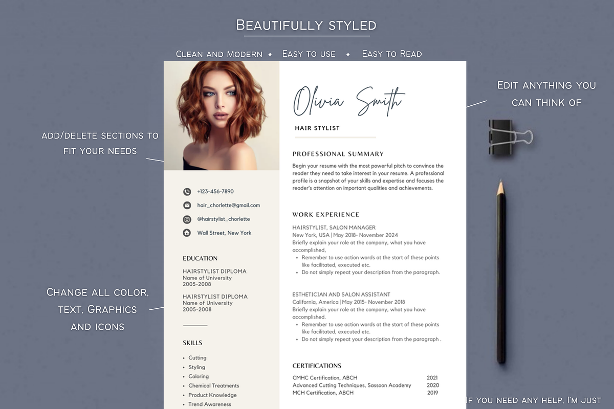 Hair Stylist Resume CV Template, a Resume Template by Climbwithelevator (Photo 3 of 8)