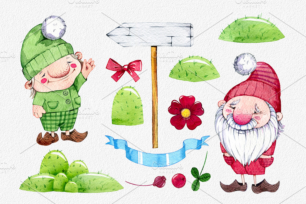 hand drawn watercolor fairy gnomes, a Decorative Illustration by OlyaSenko (Photo 3 of 7)