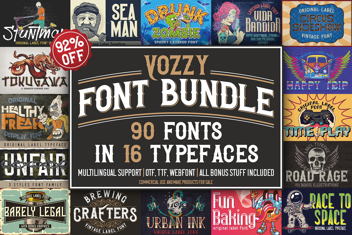 Vozzy Font Bundle | 16 typefaces, a Script Font by VozzyStock (Photo 1 of 17)