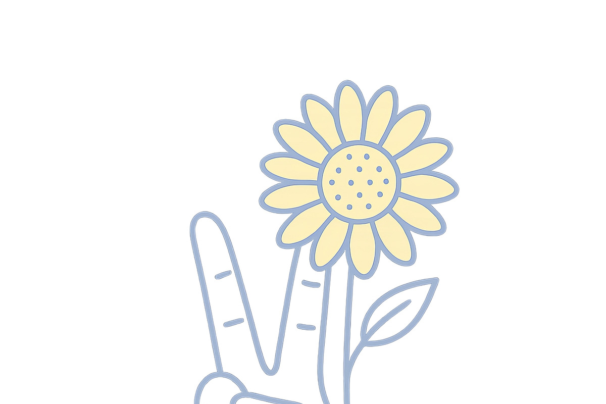 Peace day hand gesture with daisy fl, an Illustration by Dvoevnore photos