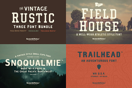 The Vintage Rustic Three Font Bundle, a Serif Font by Komet & Flicker