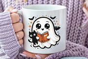 Cute Halloween Ghost Reading Book, an Illustration by CraftArtStudio (Thumbnail 2 of 4)