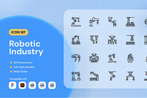 Robotic Industry Icon Set, an Outline Icon by Nathaya Studio
