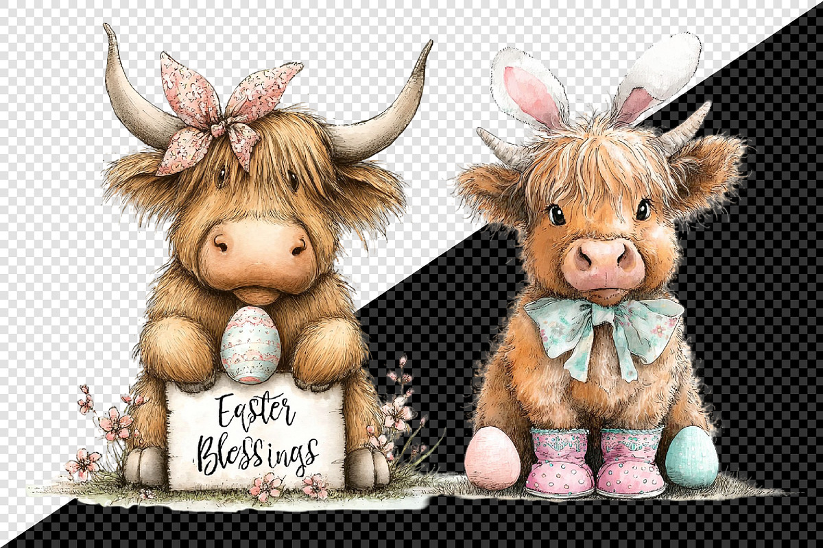 Whimsical Easter Highland Cow Clipar, an Illustration by Creative Art (Photo 4 of 8)