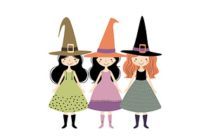 Three young girls dressed witches, an Object Illustration by Vectorstockersland