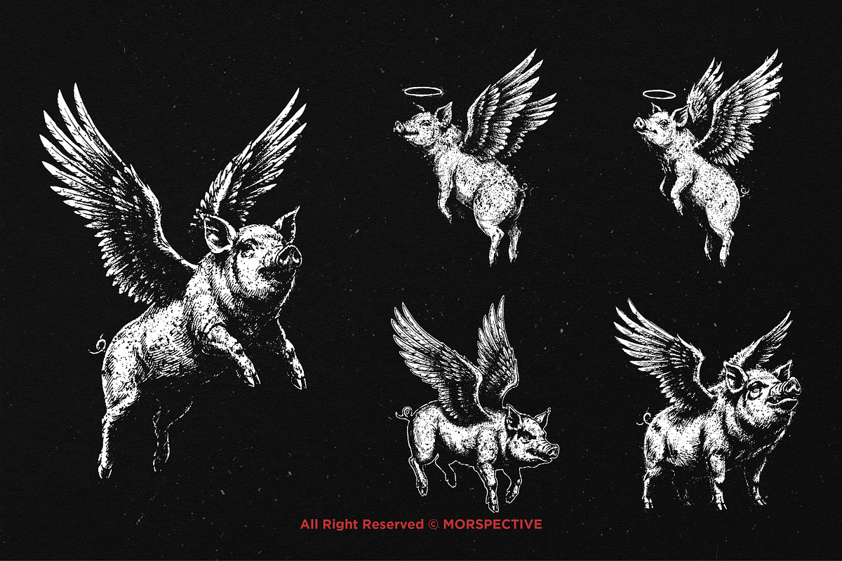 10 Bundle Dark Art Angel Pig Wing, an Illustration by Morspective (Photo 5 of 7)