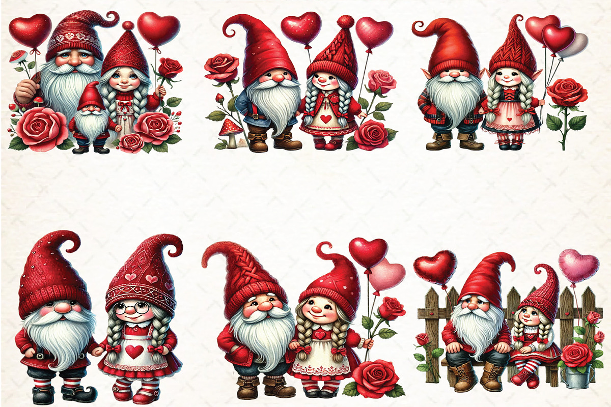 Valentine Gnome Couple Clipart, an Illustration by DreamCafeArt (Photo 3 of 4)