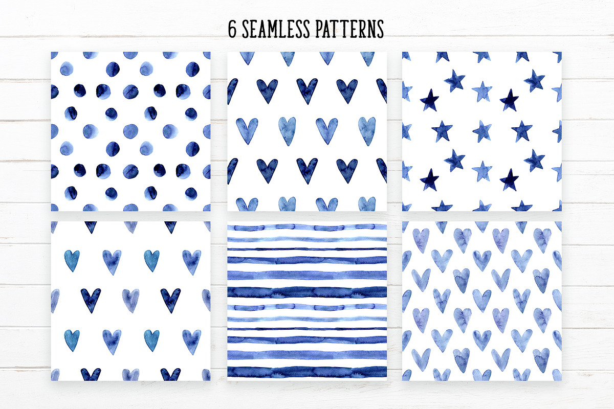 Indigo Blue Watercolor Patterns, a Pattern Graphic by Slastick