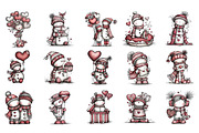 Whimsical Valentine Snowmen Clipart, an Illustration by DreamArtGraphic (Thumbnail 3 of 4)