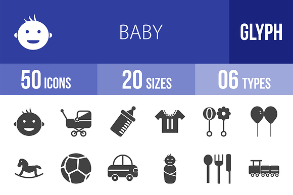 50 Baby Glyph Icons preview 4