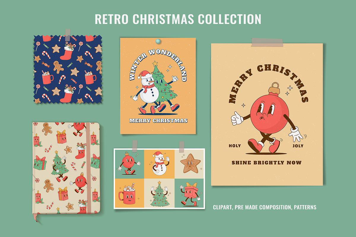 Retro Christmas Cartoon Characters, a Seasonal Illustration by Nadezhda Mikhailova (Photo 2 of 14)