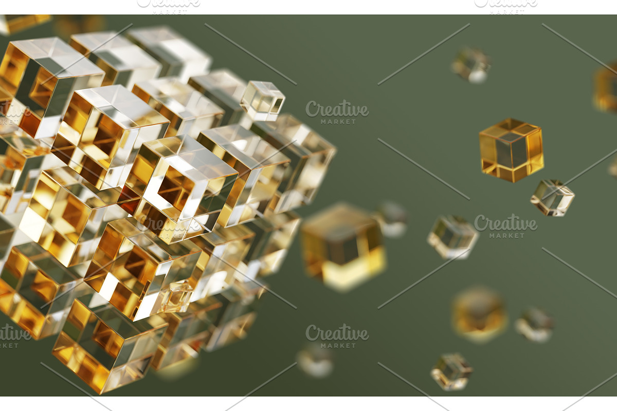 3d gold glass cube of connected, a Technology Illustration by Marozhkastudio