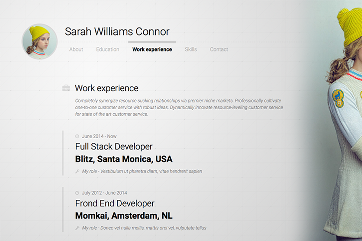 Sarah - CV & Resume vCard WordPress, a WordPress Template by thaodhtn (Photo 4 of 7)