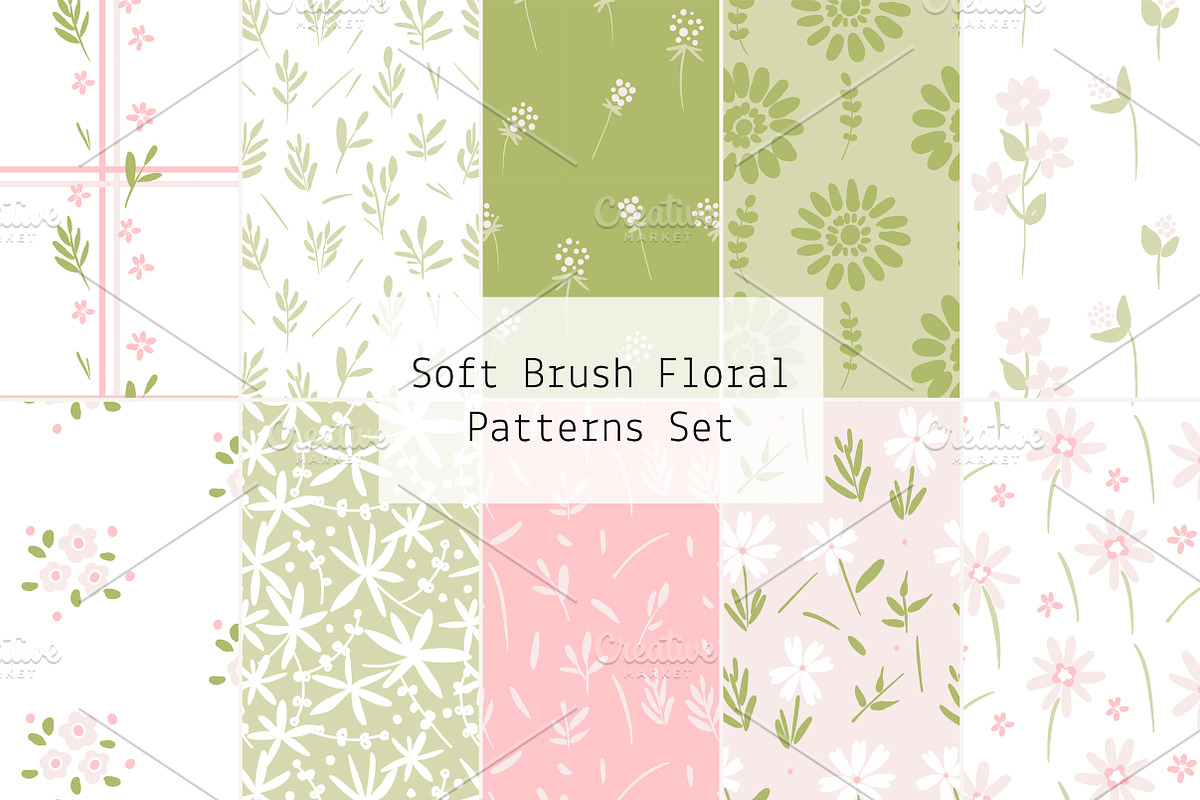Soft Brush Floral Patterns Set, a Pattern Graphic by Lyolya Profitrolya (Photo 1 of 11)