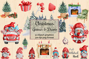 Christmas Watercolor Gnomes Cliparts