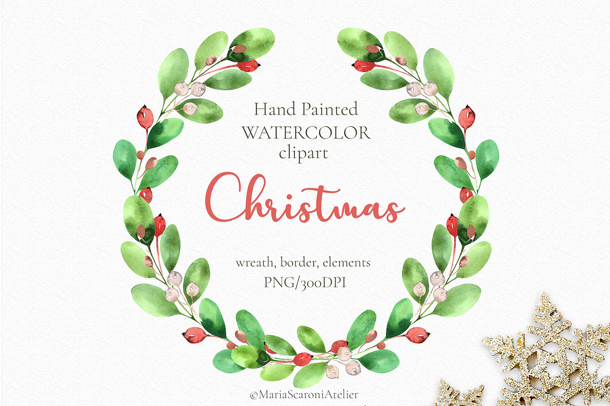 Watercolor Christmas Clipart, an Illustration by MariaScaroniAtelier (Photo 1 of 5)