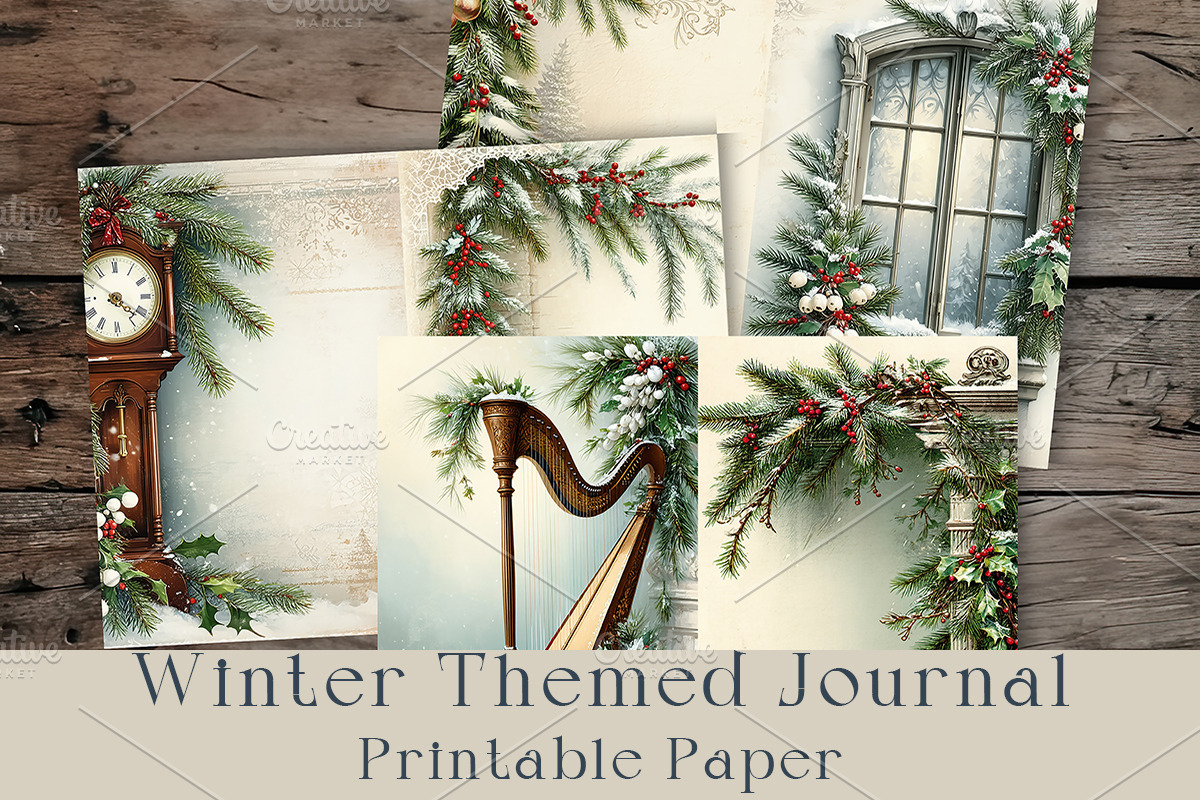 Floral Winter Junk Journal Pages., a Seasonal Illustration by GalaDesign03 (Photo 4 of 8)