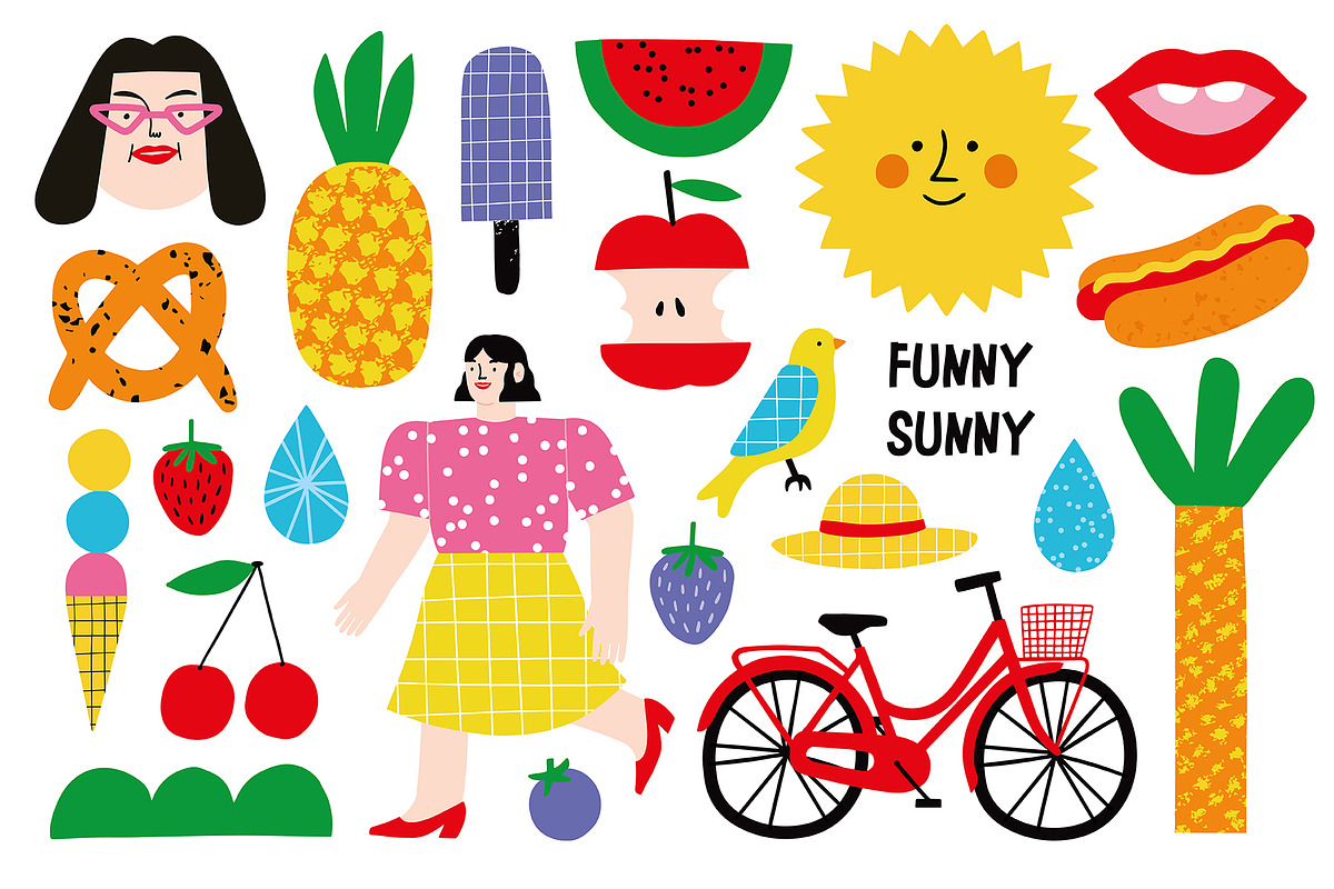 FUNNY SUNNY Graphics Bundle, an Illustration by Katerina Osa (Photo 1 of 19)