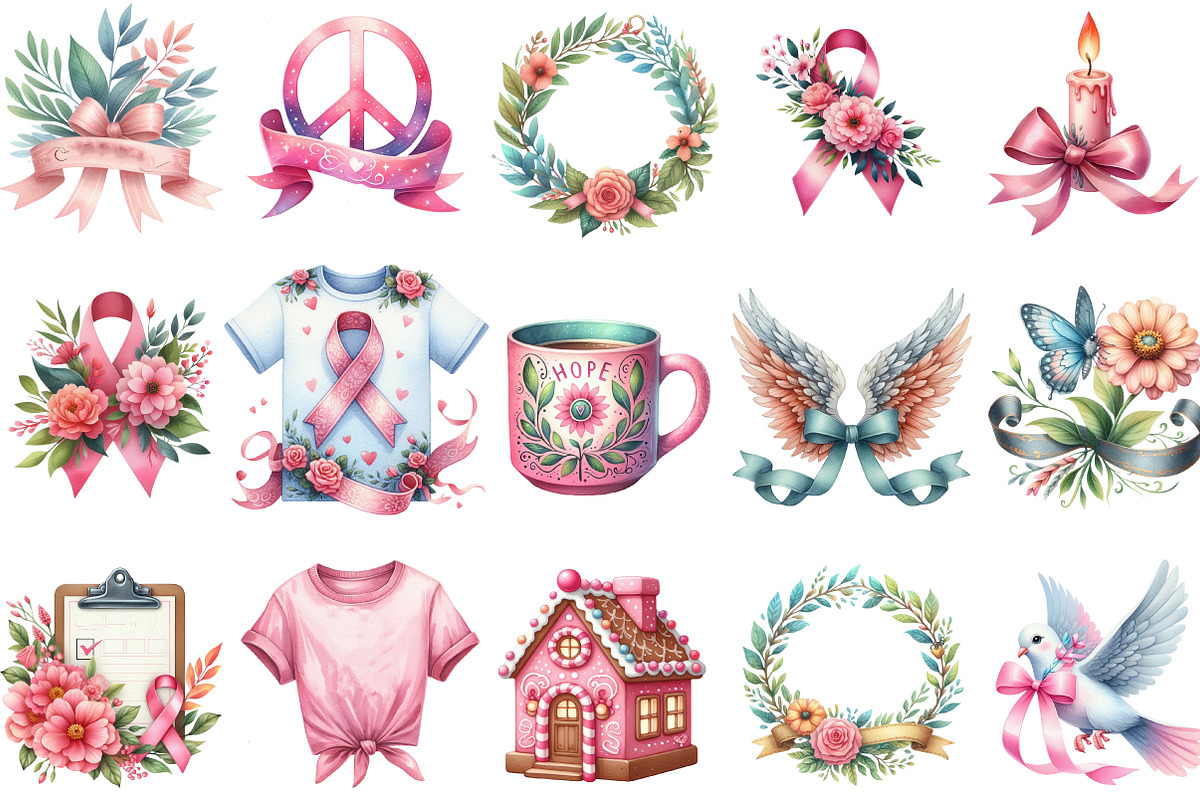 Watercolor Pink cancer  Clipart, an Illustration by Designking (Photo 2 of 5)