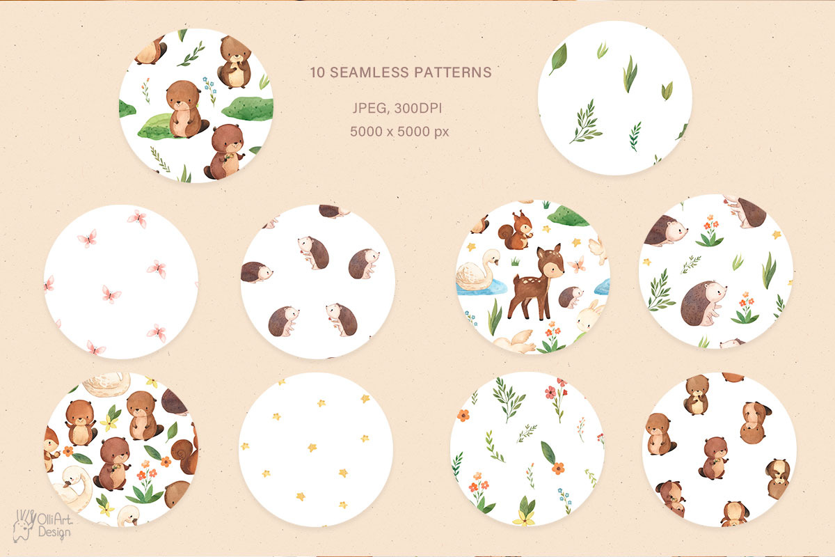 POND and FOREST. Beaver, deer, bird, an Animal Illustration by OlliArtDesign (Photo 5 of 7)