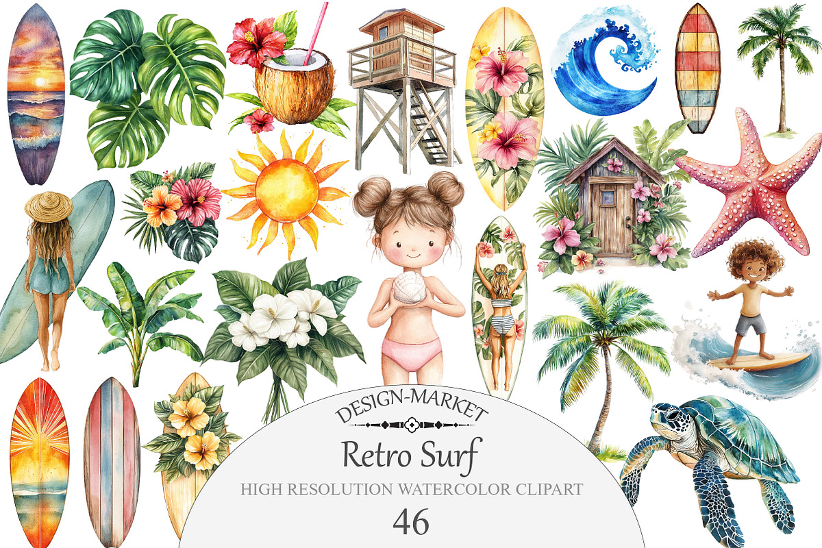 Retro Surf Clipart Set, an Illustration by Design Market (Photo 1 of 5)