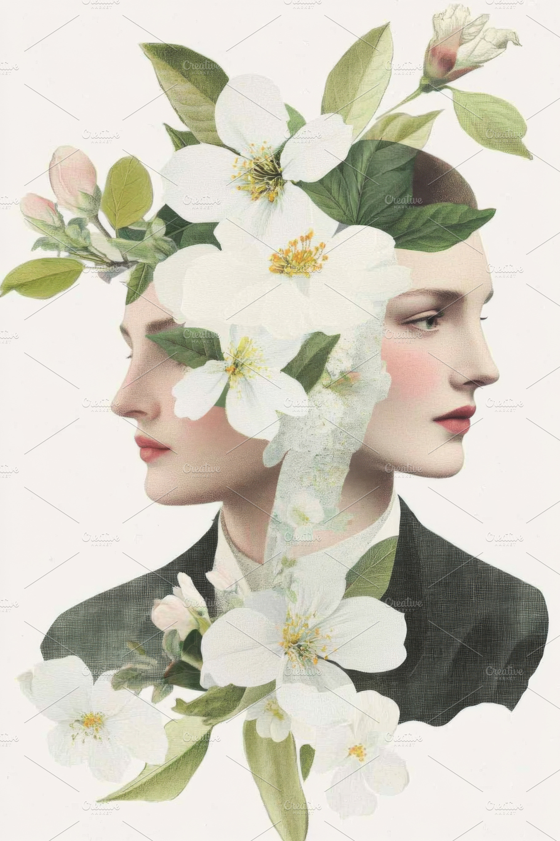 Floral collage featuring man and wom, a Photo by Dvoevnore photos