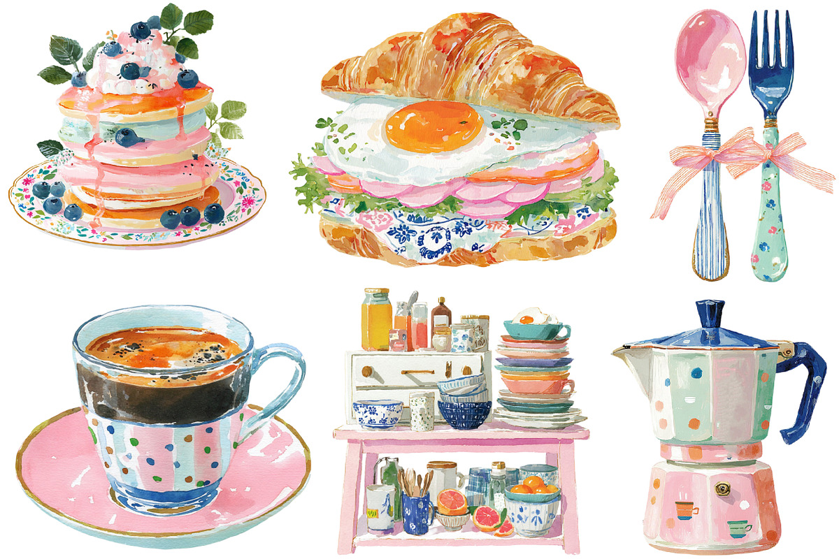 Breakfast & Coffee Clipart, an Illustration by DreamCafeArt (Photo 4 of 6)