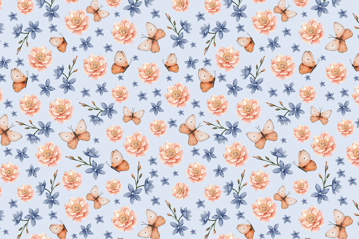 Seamless patterns cute mous, flowers, a Pattern Graphic by Pattern + watercolor (Photo 9 of 13)