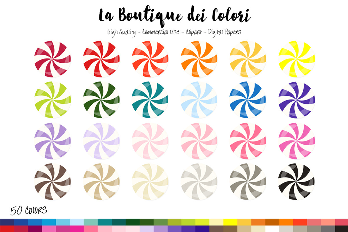 50 Rainbow Candy Swirl Clip Art, an Illustration by La Boutique dei Colori