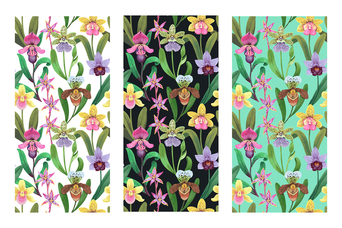 Crazy orchids. Vector patterns., a Pattern Graphic by Robusta (Photo 3 of 17)