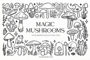 Magic mushrooms line art