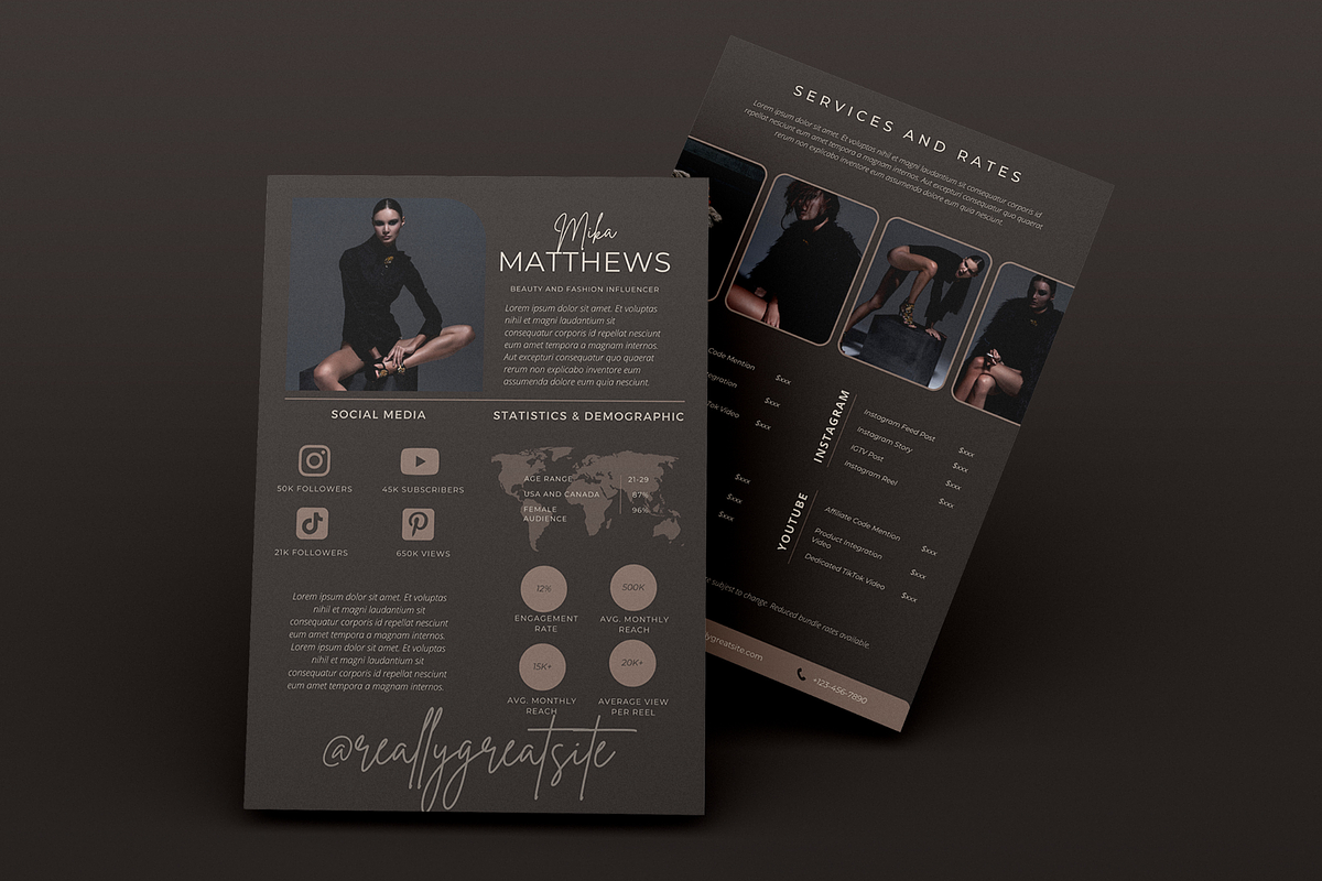 4 Page Media Kit Template Dark Theme, a Presentation Template by CoCreatorDesigns (Photo 8 of 10)