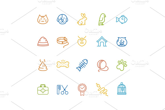 Pet Outline Icon Set. Vector
