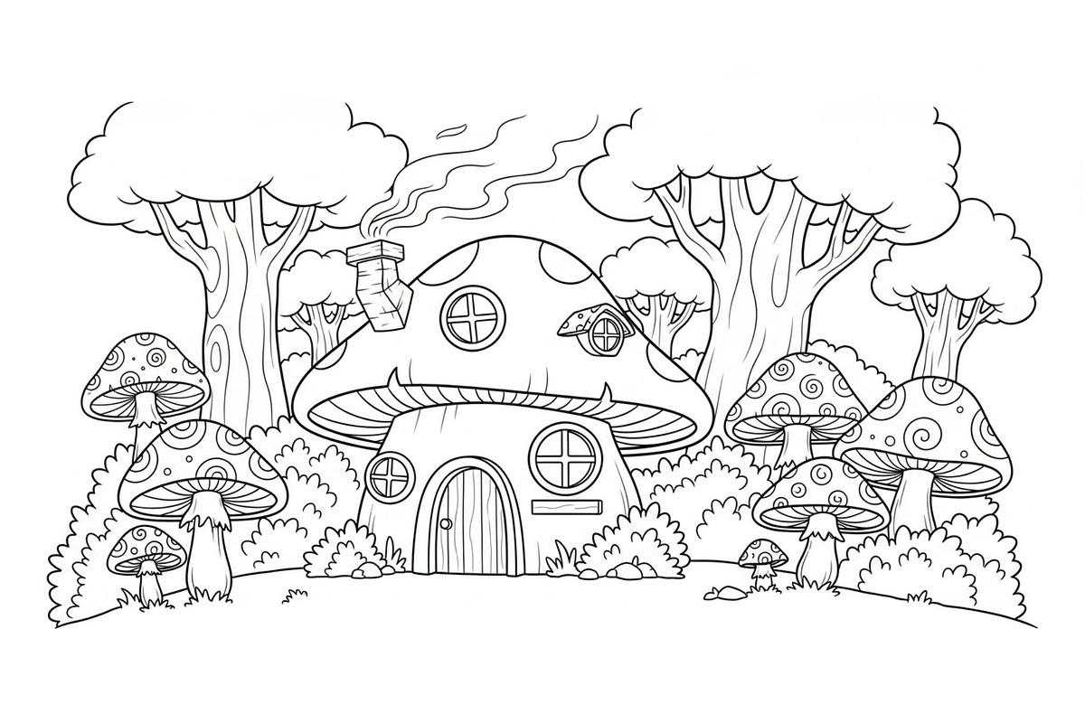 Whimsical Mushroom House Line Art bu, an Illustration by Designs_River (Photo 31 of 51)