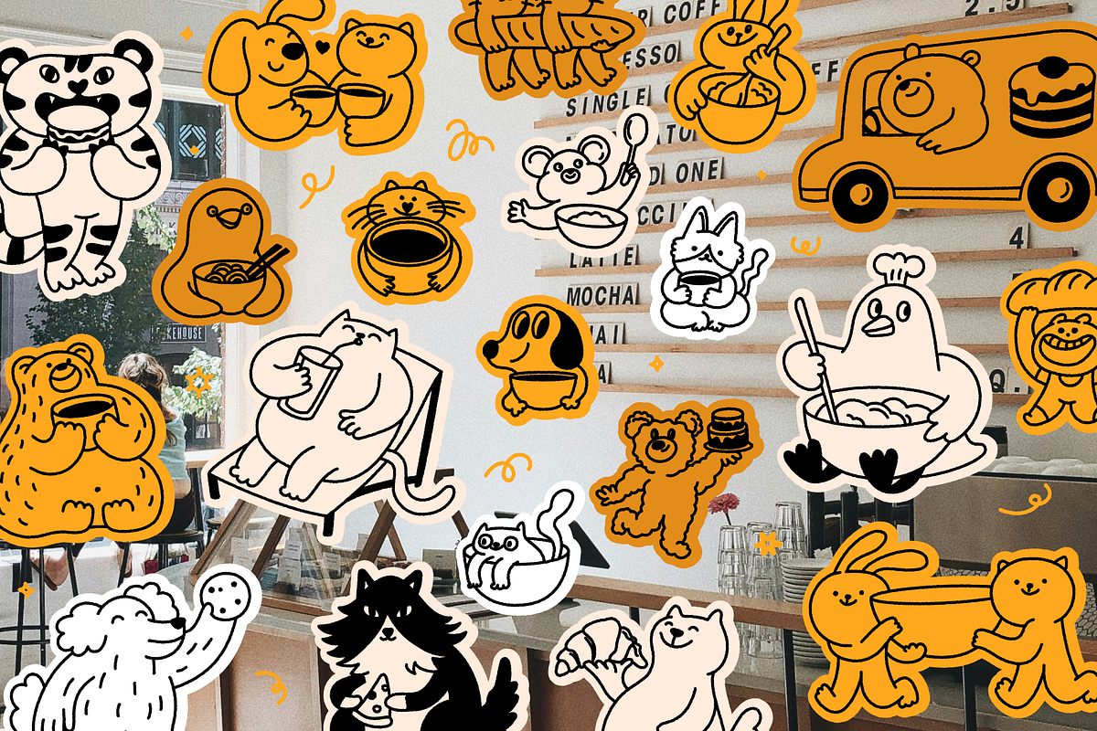 Animal Cafe. Mascots & Food Doodles, a Food Illustration by venimo (Photo 4 of 12)