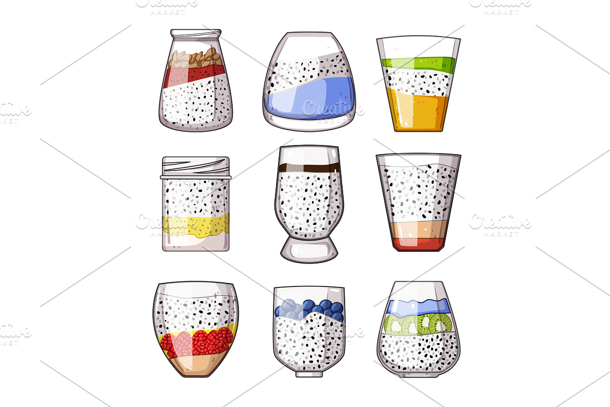 Chia seed puddings in various, a Food Illustration by pikepicture