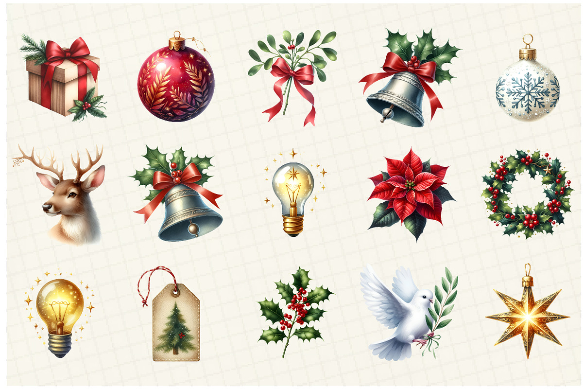 Watercolor  Christmas  Clipart, an Illustration by DreamCafeArt (Photo 4 of 8)
