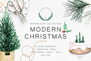 Watercolor Modern Christmas, a Seasonal Illustration by LeriaArt watercolor (Thumbnail 1 of 17)