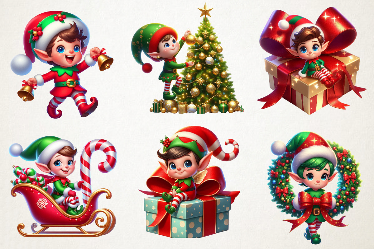 Cute Elf Christmas Clipart Bundle, an Illustration by RobertsArt (Photo 6 of 7)
