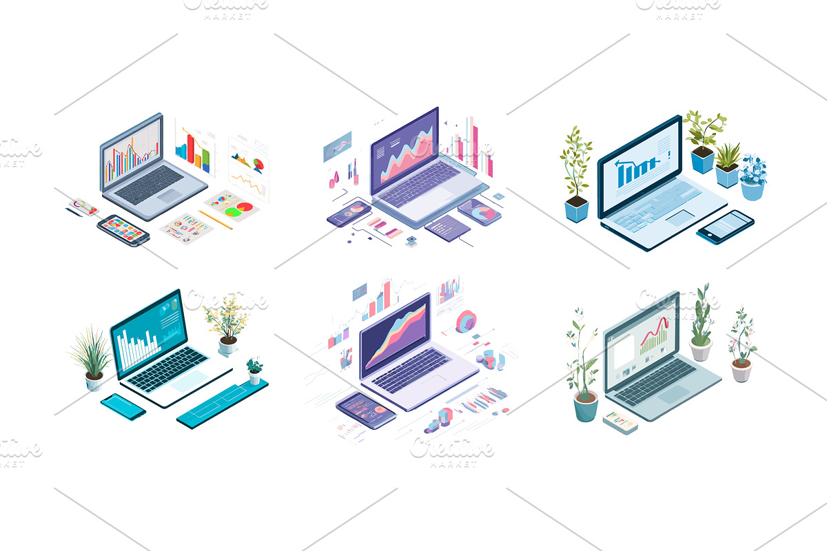 Laptop workspace isometric vector, a Technology Illustration by Onyx